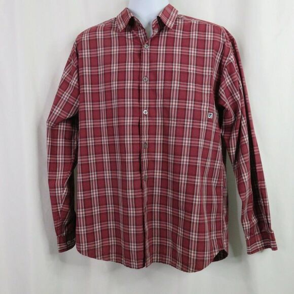 Salty Red Gray Plaid Shirt Mens Large  LS Button Cotton Blend - Picture 3 of 11